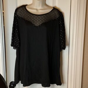 SHEIN Black Mesh Accent Blouse